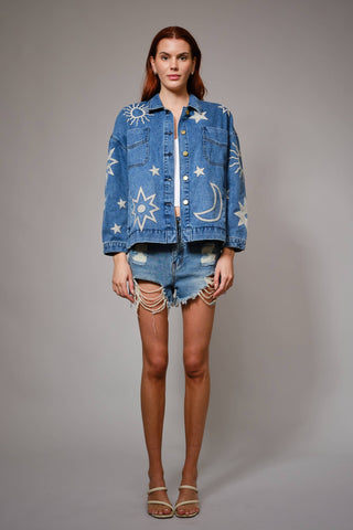 Celestial Embroidered Denim Jacket