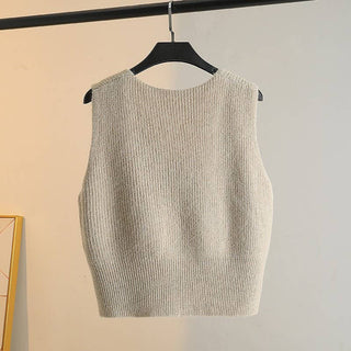 V-Neck Button-Detail Knit Vest