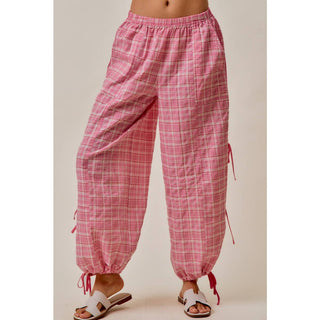 Plaid Jogger Track Pants in Pink
