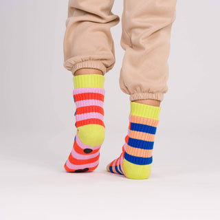 Super Stripe Knit House Socks in Peach Cobalt