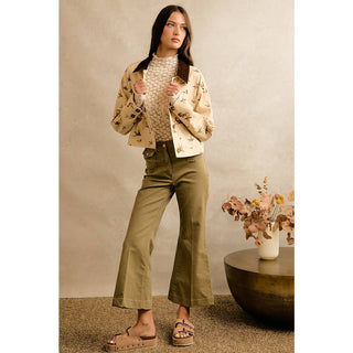 Mallard Duck Print Corduroy-Collar Jacket