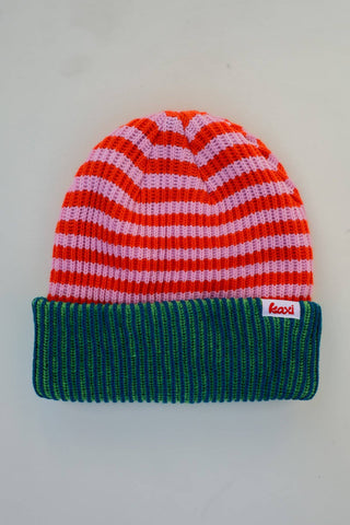 Pink & Green Striped Beanie