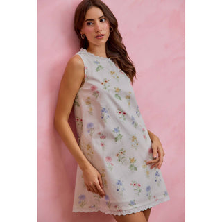 Floral Sleeveless Dress with Lace Trim
