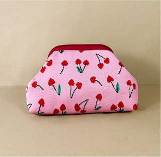 Polka Dot Cherry Knit Clutch Purse