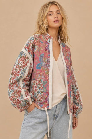 Floral Quilted Zip-Up Jacket