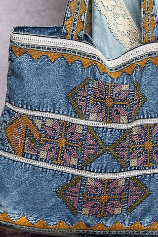 Embroidered Vintage Wash Denim Tote Bag
