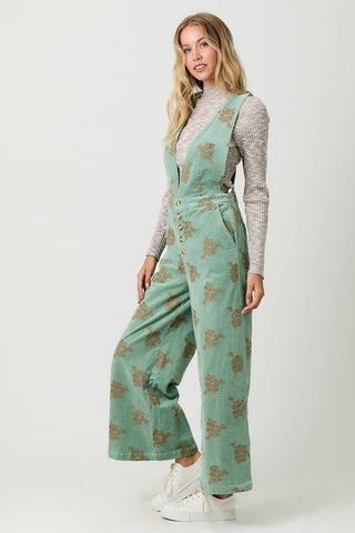 Embroidered Corduroy Jumpsuit in Washed Seafoam