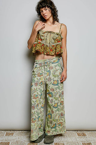 Ruffley Lacey Floral Tank in Olive