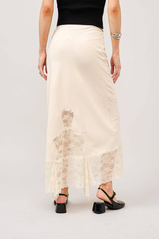 Satin Lace Maxi Skirt in Cream