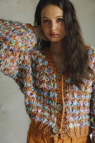 Hand-Knit Multicolor Cardigan
