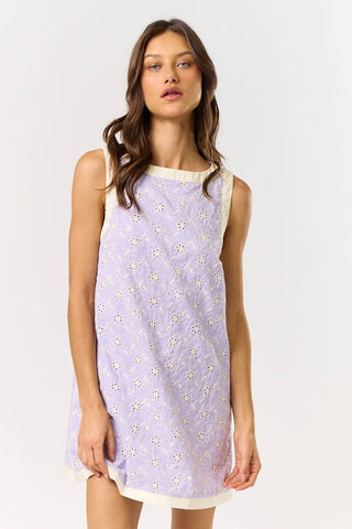 Sleeveless Eyelet Mini Dress in Lavender Cream