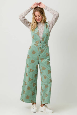 Embroidered Corduroy Jumpsuit in Washed Seafoam