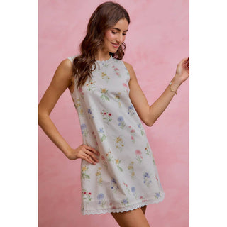 Floral Sleeveless Dress with Lace Trim