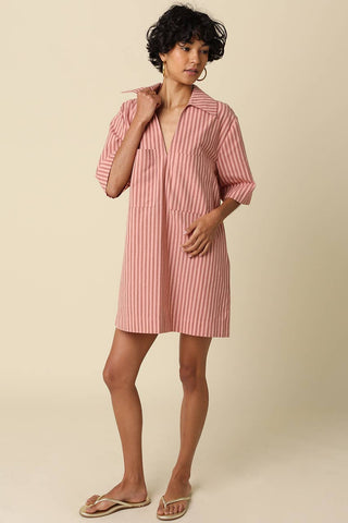 Carlie Stripe Collard Dress in Peach Stripe