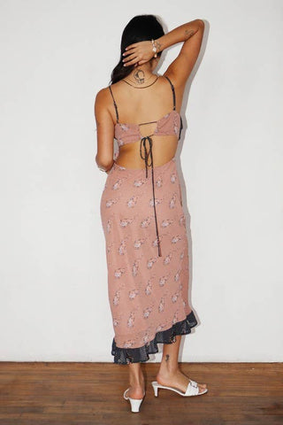 Paisley Print Ruffled Midi Dress in Blush