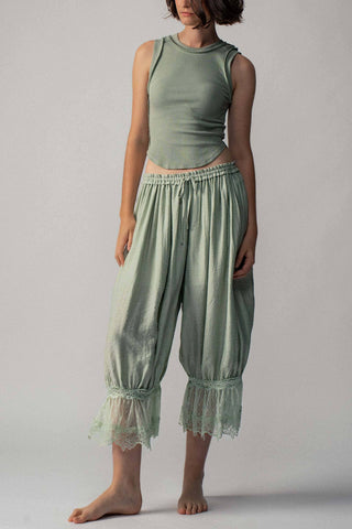 Lace-Trimmed Cropped Bloomer Pants in Sage