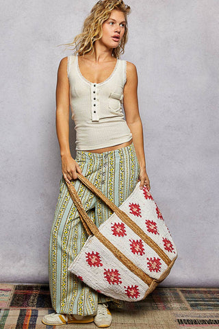Floral Cotton Weave Tote Bag