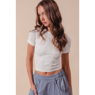 Floral Patterned Seamless Top in Ivory