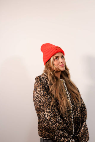 Cheetah Beanie in Red