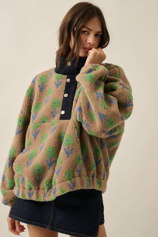 Sherpa Fleece and Denim Pullover Jacket