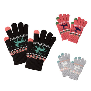 Knit Gloves with Reindeer Pattern