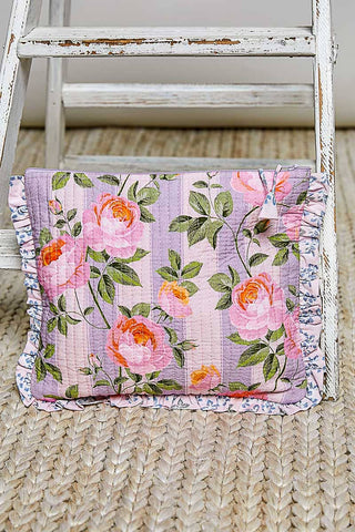 Floral Ruffle Quilted Pouch