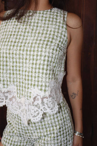 Gingham Lace Trim Sleeveless Top