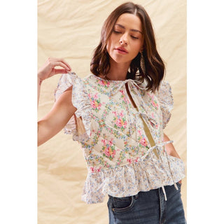Floral Ruffle Quilted Vest