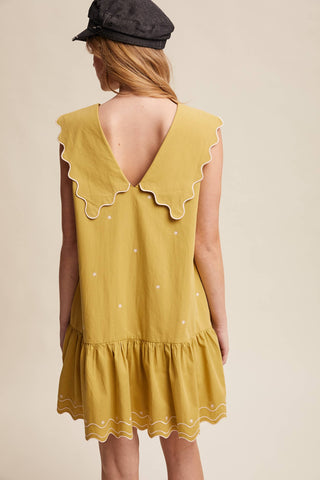 Scallop Mini Dress in Lemon Grass