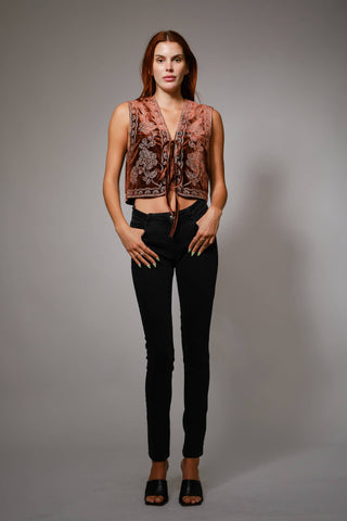 Embroidered Velvet Vest in Brown