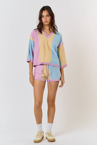 Color Block Sweater Top & Pull-On Shorts