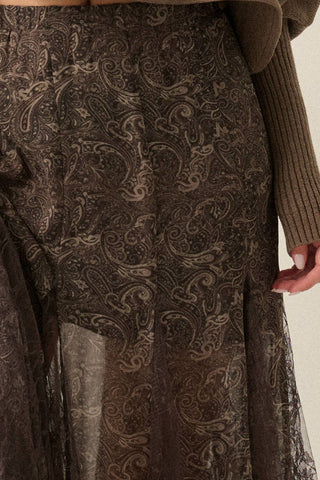 Paisley Chiffon & Lace Godet Maxi Skirt