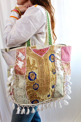 Beaded Textile Tote Bag