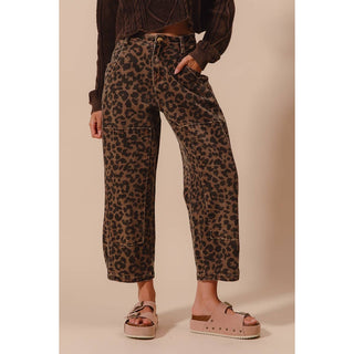 Two-Toned Leopard Twill Barrel Pants