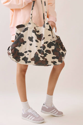 Cow Print Canvas Tote Bag