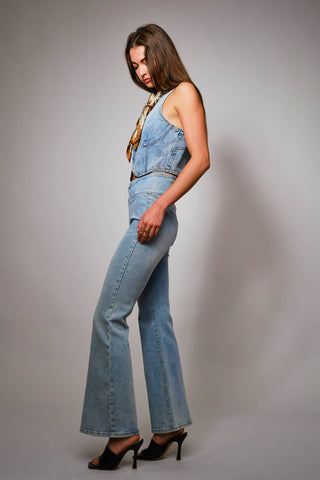 Plunge Neck Bustier Denim Top