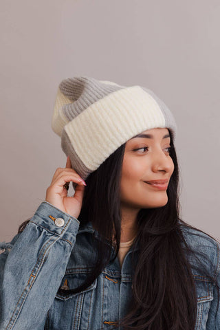 Oversized Two Tone Rib Knitted Beanie