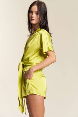Satin Top & Shorts Set in Lime