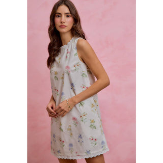 Floral Sleeveless Dress with Lace Trim