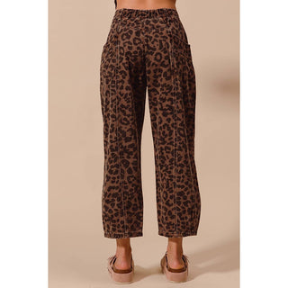 Two-Toned Leopard Twill Barrel Pants