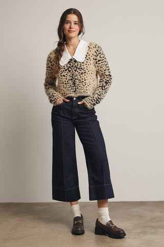 Fuzzy Leopard Button-Up Cardigan in Taupe