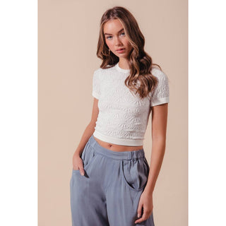 Floral Patterned Seamless Top in Ivory