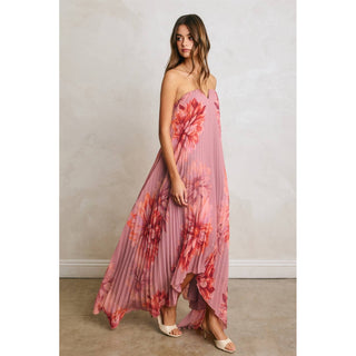 Pleated Maxi Dress in Dahlia Garden