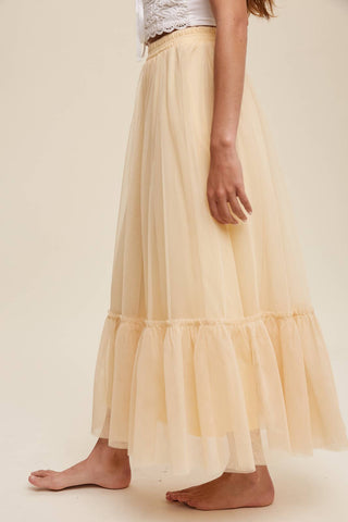 Ruffle Maxi Tulle Skirt in Light Mustard