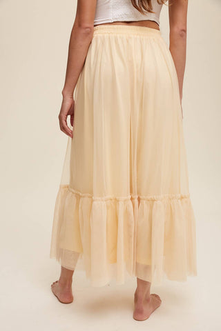 Ruffle Maxi Tulle Skirt in Light Mustard