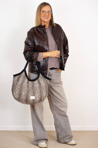 Leopard Jacquard Medium Zippered Tote Bag