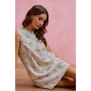 Floral Sleeveless Dress with Lace Trim