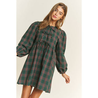 Soft Plaid Babydoll Mini Dress