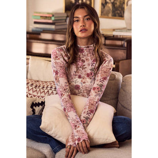 Floral Mesh Sheer Knit Top