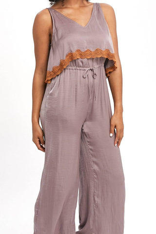 Lace Edge Jumpsuit in Dusty Lavender